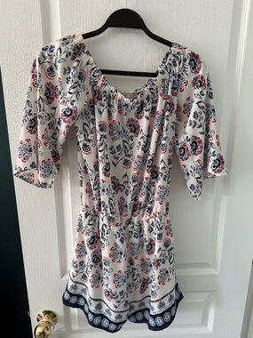 Lightly used white patterned Premier Amour strapless dress